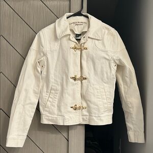 Ralph Lauren Women's Cream Utility White Jeans Jacket with Gold Toggles